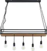 Lindby Hängelampe Kirista, 5-flg., schwarz/Holz, 100 cm, Produktbild-Vorschau 1