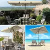 Collage of images showing a rectangular patio umbrella in different settings: a garden patio, a balcony, and a beach. Produktbild-Vorschau
