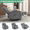 A woman relaxing in a gray recliner chair, with three smaller images of the chair in different positions below. Anteprima dell’immagine prodotto