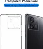 A transparent phone case is shown on a white background, with a close-up of the phone's camera module visible through the case. Produktbild-Vorschau