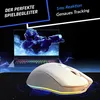 A gaming mouse is shown in front of a laptop displaying a video game character. The scene is enhanced with dramatic lighting and lightning effects. Produktbild-Vorschau