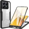 A black and transparent phone case is shown next to a disassembled phone with a screen protector. Produktbild-Vorschau