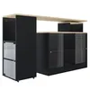 A product shot of a black bar cabinet with a wooden top. Produktbild-Vorschau