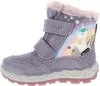 A single purple winter boot with a unicorn and rainbow design. Produktbild-Vorschau