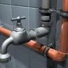 A close-up view of plumbing pipes and a faucet, mounted on a tiled wall. Anteprima dell’immagine prodotto