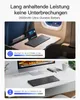 A keyboard and laptop on an airplane tray table, and a keyboard and computer on a desk. Produktbild-Vorschau