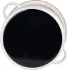 Top-down view of a cream-colored enameled pot with a black lid. Podgląd zdjęcia produktu