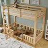 A wooden loft bed with a play area underneath, set up in a child's room. Produktbild-Vorschau