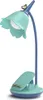 A teal and blue desk lamp shaped like a flower with a gold bird accent. Produktbild-Vorschau