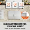 A stainless steel outdoor cabinet with descriptive text and icons highlighting its features. Produktbild-Vorschau