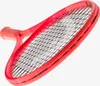 A close-up, angled view of a red tennis racket with black strings against a white background. Podgląd zdjęcia produktu