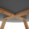 Underside view of a round table with wooden legs and a gray tabletop. Náhled obrázku produktu