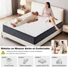 A couple on a bed with a mattress, with instructional graphics below. Voir les images du produit