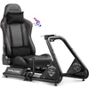 A black racing simulator cockpit with a gaming chair and a metal frame, shown on a white background. Produktbild-Vorschau
