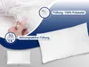 A marketing image showing a pillow with close-ups of its filling and dimensions. Produktbild-Vorschau