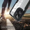 A person running in the background, with a phone case in the foreground falling onto a textured surface. Produktbild-Vorschau