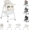 A collage of different colored high chairs and different angles of a white high chair. Náhled obrázku produktu