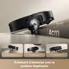 A robotic vacuum cleaner is shown demonstrating its ability to climb different obstacles, with close-up views of its features and performance. Voir les images du produit