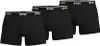 Three black Hugo Boss boxer briefs are arranged in a staggered formation against a white background. Náhled obrázku produktu