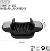 A product shot of a tomato and mozzarella slicer with dimensions indicated. Produktbild-Vorschau