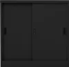 A closed black metal filing cabinet with sliding doors. Náhled obrázku produktu