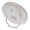 The back of a white analog thermo-hygrometer with a stand and text printed on it. Voir les images du produit