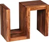 A wooden side table with a unique 'S' shape. Produktbild-Vorschau