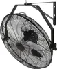 A black oscillating wall fan is shown against a white background.