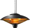 A black hanging infrared heater with glowing heating elements. Náhled obrázku produktu