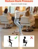 A person working in a salon, using a saddle stool. Below, illustrations of correct and incorrect posture are shown. Anteprima dell’immagine prodotto