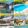 A collage of four images showing different types of water-related recreational areas: a hot spring, a swimming pool, a hydrotherapy pool, and a water amusement park. Voir les images du produit