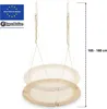 A beige nest swing suspended by ropes, with a size indicator on the right. Produktbild-Vorschau