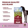A bag of dog food with a dog standing next to it, and text describing the product's benefits. Produktbild-Vorschau