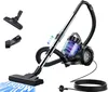 A vacuum cleaner with attachments is displayed against a white background. Produktbild-Vorschau
