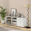 A white storage cabinet with drawers and shelves, decorated with books, a plant, and decorative items, placed against a light pink wall. Anteprima dell’immagine prodotto