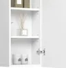 A white bathroom cabinet with shelves, containing decorative items like a diffuser and candles. Produktbild-Vorschau