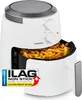 A white Medion air fryer filled with french fries, with a marketing sticker on the front. Produktbild-Vorschau
