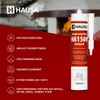 A product image featuring a tube of HAUSA Kamin und Ofen HA1500 Dichtstoff, with accompanying feature descriptions and a background image of a fireplace. Produktbild-Vorschau