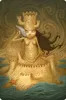 A surreal illustration of a sandcastle figure with a tower for a head, holding a seashell to its ear, surrounded by swirling sand and water. Náhled obrázku produktu