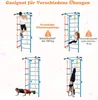 Collage of images showing a metal climbing wall set with different people using it for various exercises. Produktbild-Vorschau