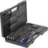 A black plastic case containing a large set of screwdriver bits and sockets, with a blue and black screwdriver. Náhľad obrázku produktu