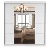 A white wardrobe with mirrored doors reflecting a bedroom interior. Voir les images du produit