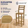 A bar stool with dimensions and feature callouts, set against a light background with a wooden floor texture. Anteprima dell’immagine prodotto