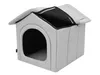 A light gray fabric dog house with an open roof, shown against a white background. Produktbild-Vorschau
