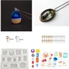 A collage of items related to resin crafting, including finished resin pendants, silicone molds, and jewelry findings. Produktbild-Vorschau