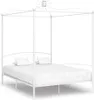 A white metal canopy bed frame with two pillows on the mattress. Produktbild-Vorschau
