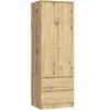 A tall, narrow wooden wardrobe with two doors and two drawers at the bottom, presented against a white background. Produktbild-Vorschau
