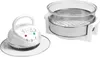 A white halogen oven with its glass bowl and rack are shown on a white surface. Voir les images du produit