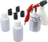 A set of sandblasting tools including a spray gun, a metal canister, two white bottles, and several black nozzles, arranged on a white background. Anteprima dell’immagine prodotto