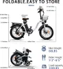 Diagrams and text showing the dimensions and specifications of a foldable electric bicycle. Produktbild-Vorschau